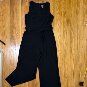 Vince Camuto Black Sleeveless V-Neck Belted wide-leg Jumpsuit